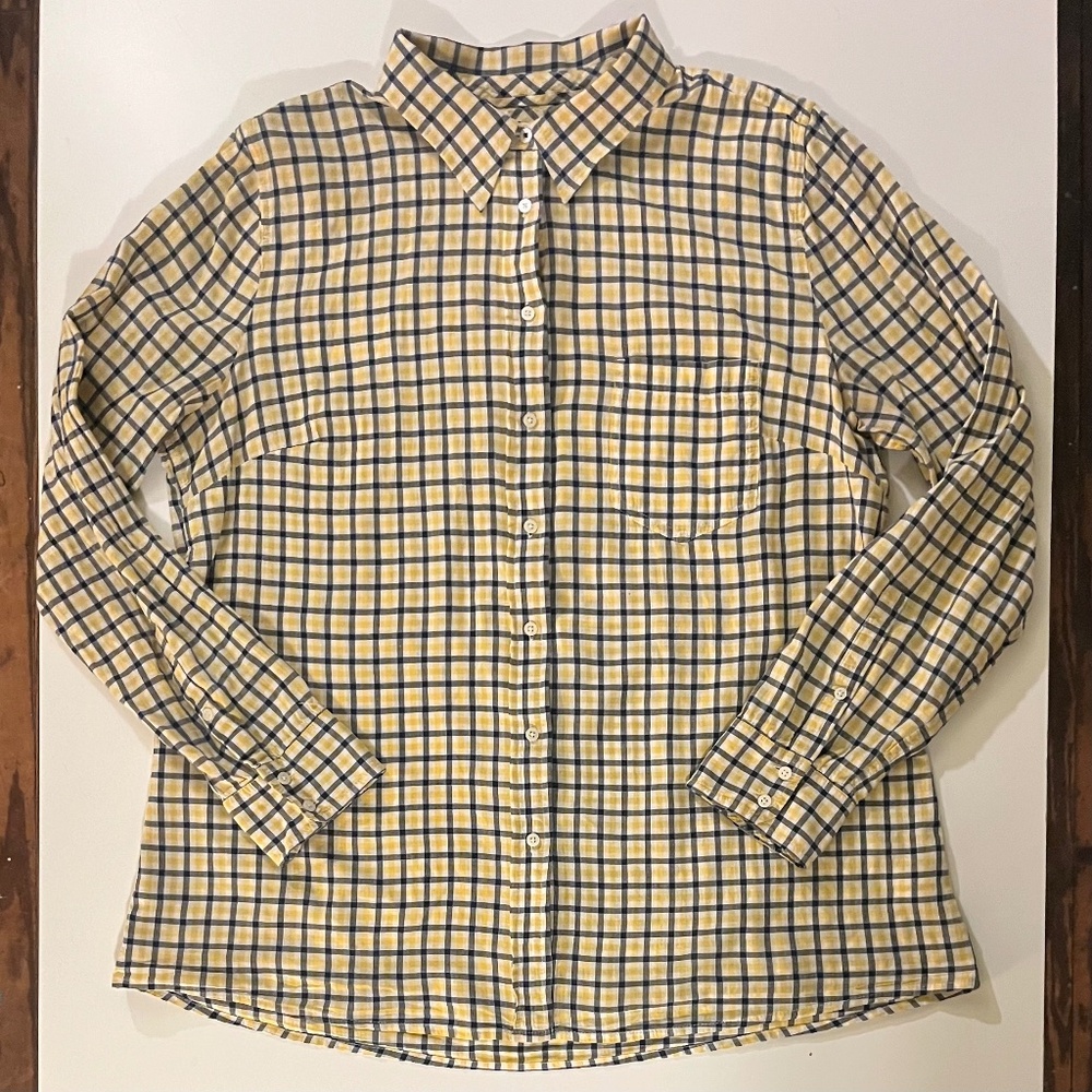GAP Yellow Plaid Boyfriend Fit Button Down Shirt